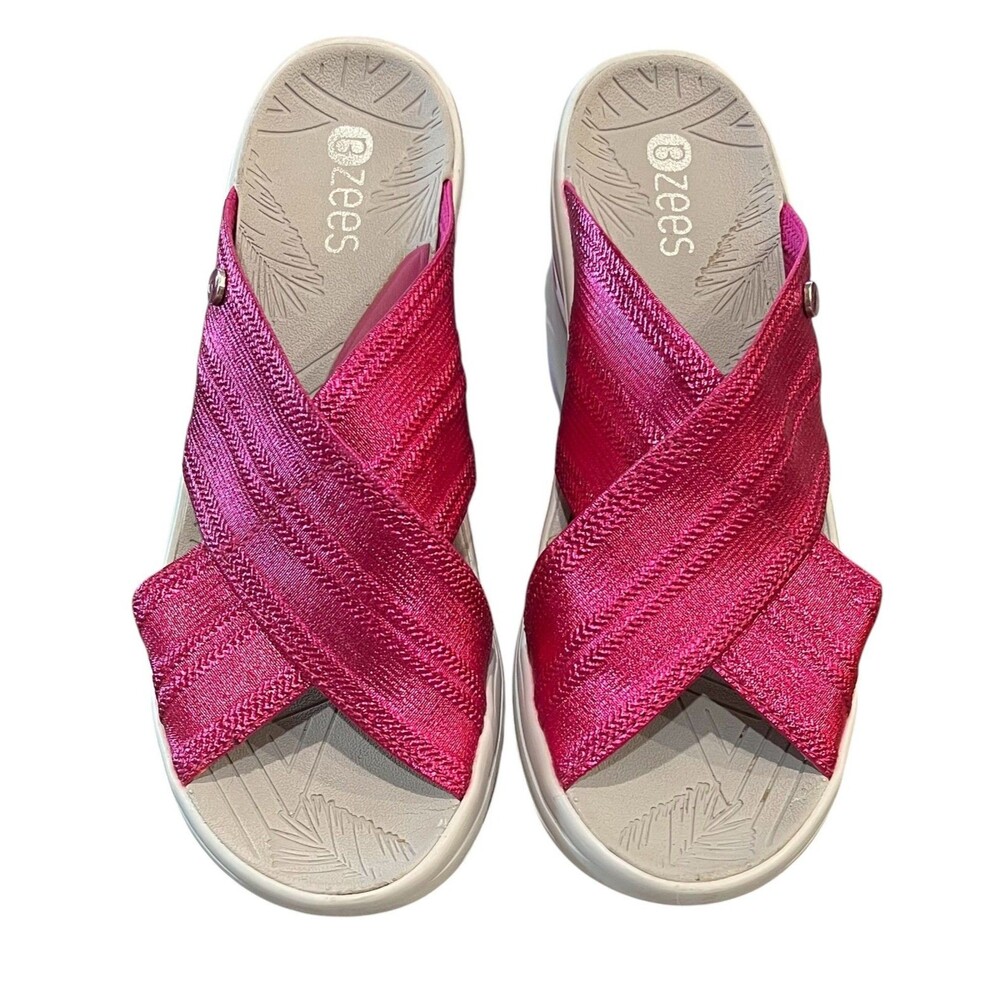 Bzees Hot Pink Metallic Vista Wedge Sporty Slip On Slide Sandals  Size US 7.5 - Picture 2 of 12